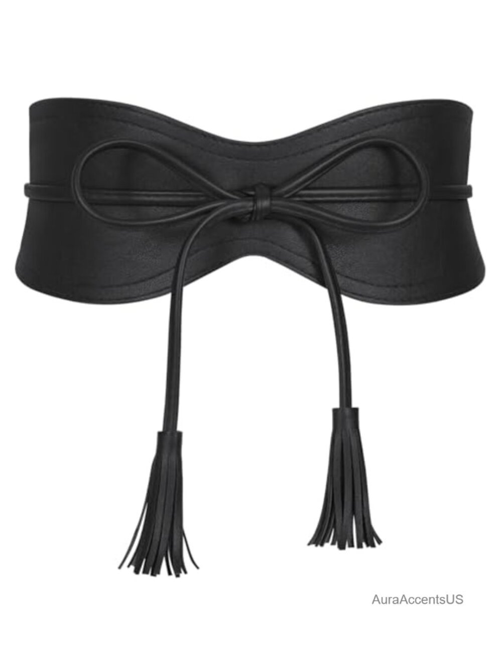 Wide Faux Leather Obi Belt with Tassel Tie for Dress